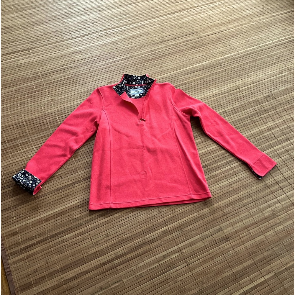 Orvis Size Large Coral Half Zip Ribbed Top